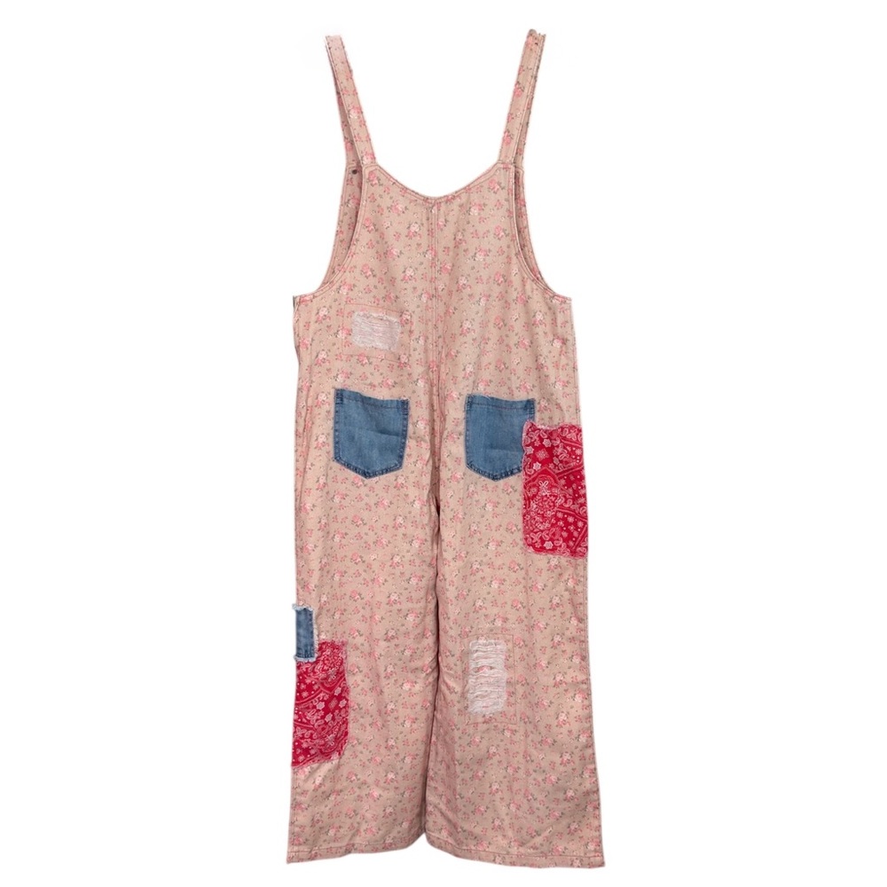 Pol Patchwork Floral Overalls Size Medium Wide Le… - image 2